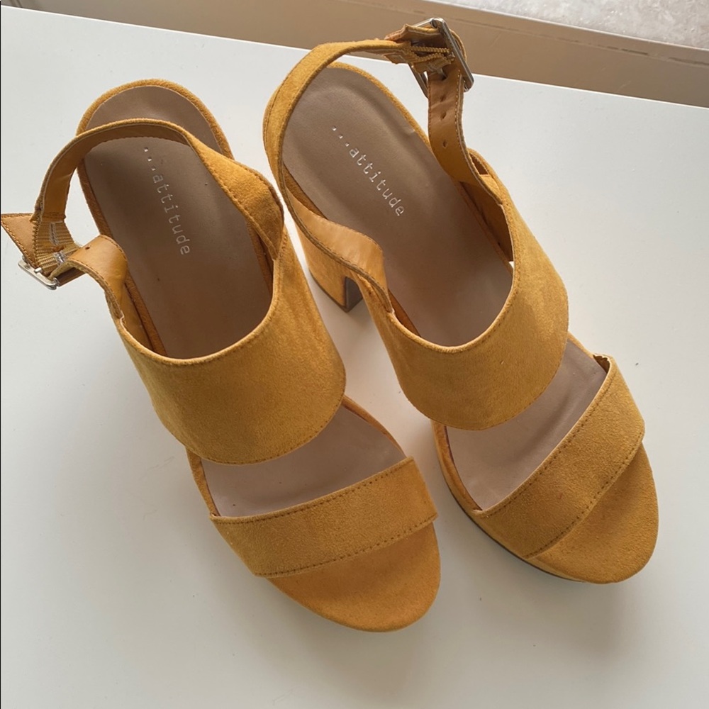 Yellow Block Heel Slingback Shoes